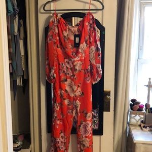 Red floral romper